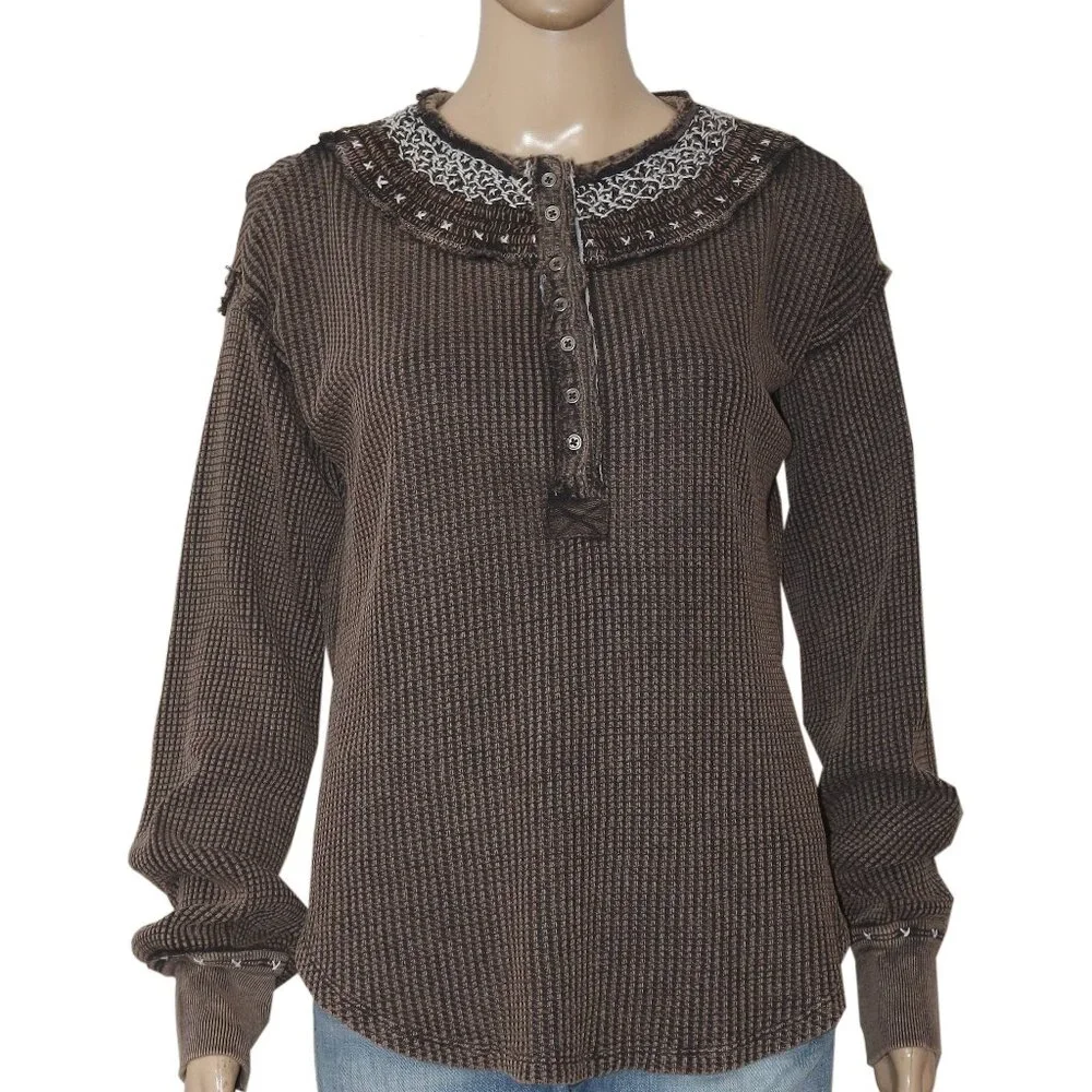 Free People We The Free Holly Henley Top Duck Combo New XS